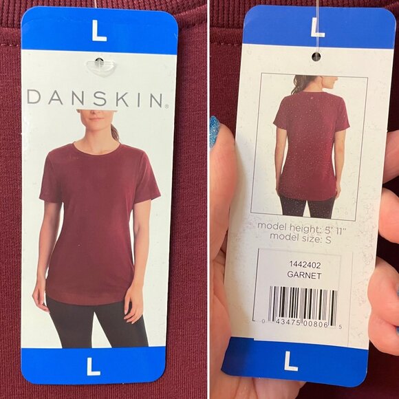 Danskin Tulip Hem Short Sleeved Tunic Top for Women Sz L in Cranberry Garnet Red - Picture 5 of 16